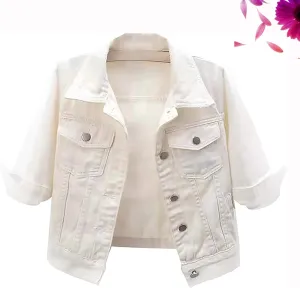 3/4 Sleeve Short Denim Jacket Plus Size,Jeans Jackets for Women 2024, Lapel Button Down Casual Jean Jackets