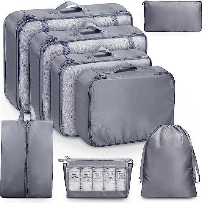 8 Set Packing Cubes for Travel, Luggage Organizer Bags for TravelEssentials, Travel Cubes for Carry on Suitcases (Light Blue)