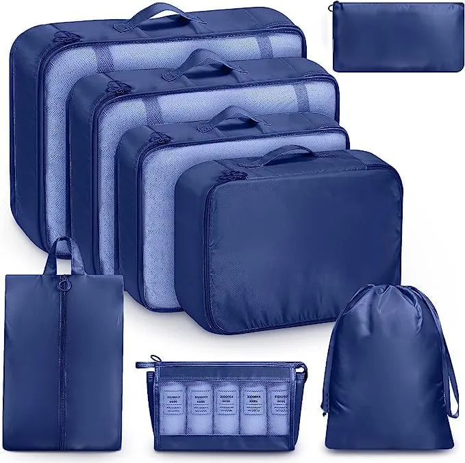 8 Set Packing Cubes for Travel, Luggage Organizer Bags for TravelEssentials, Travel Cubes for Carry on Suitcases (Light Blue)