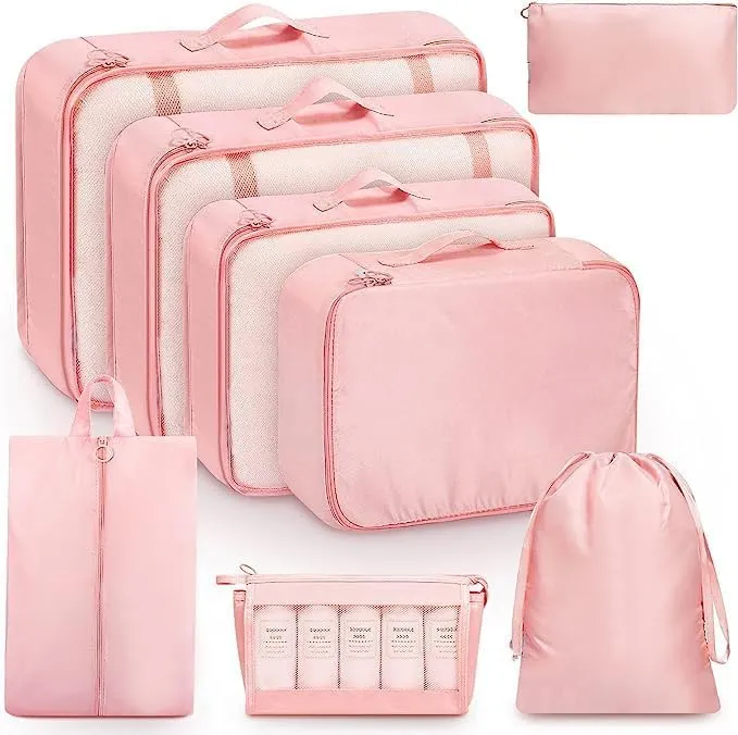 8 Set Packing Cubes for Travel, Luggage Organizer Bags for TravelEssentials, Travel Cubes for Carry on Suitcases (Light Blue)