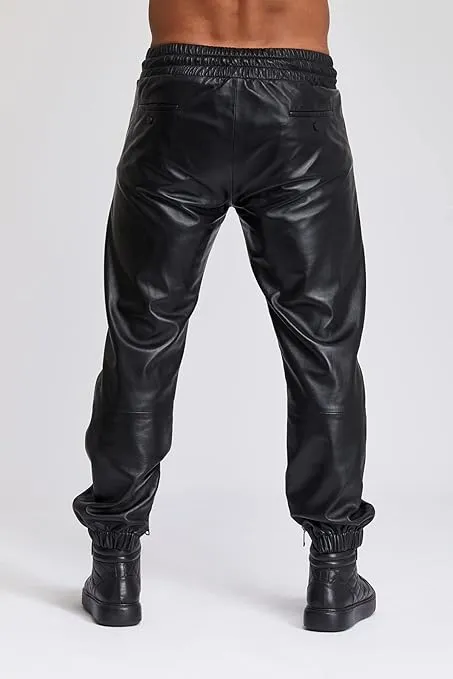 Aethor Men's Red Leather Jogger Pants