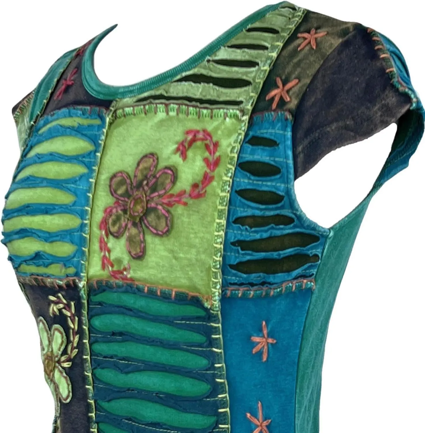 Agan Traders 2025 Summer Knit Cotton Stretchy Patch Bohemian Vibrant Cap Sleeveless Summer Top Tees Blouse