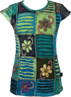 Agan Traders 2025 Summer Knit Cotton Stretchy Patch Bohemian Vibrant Cap Sleeveless Summer Top Tees Blouse