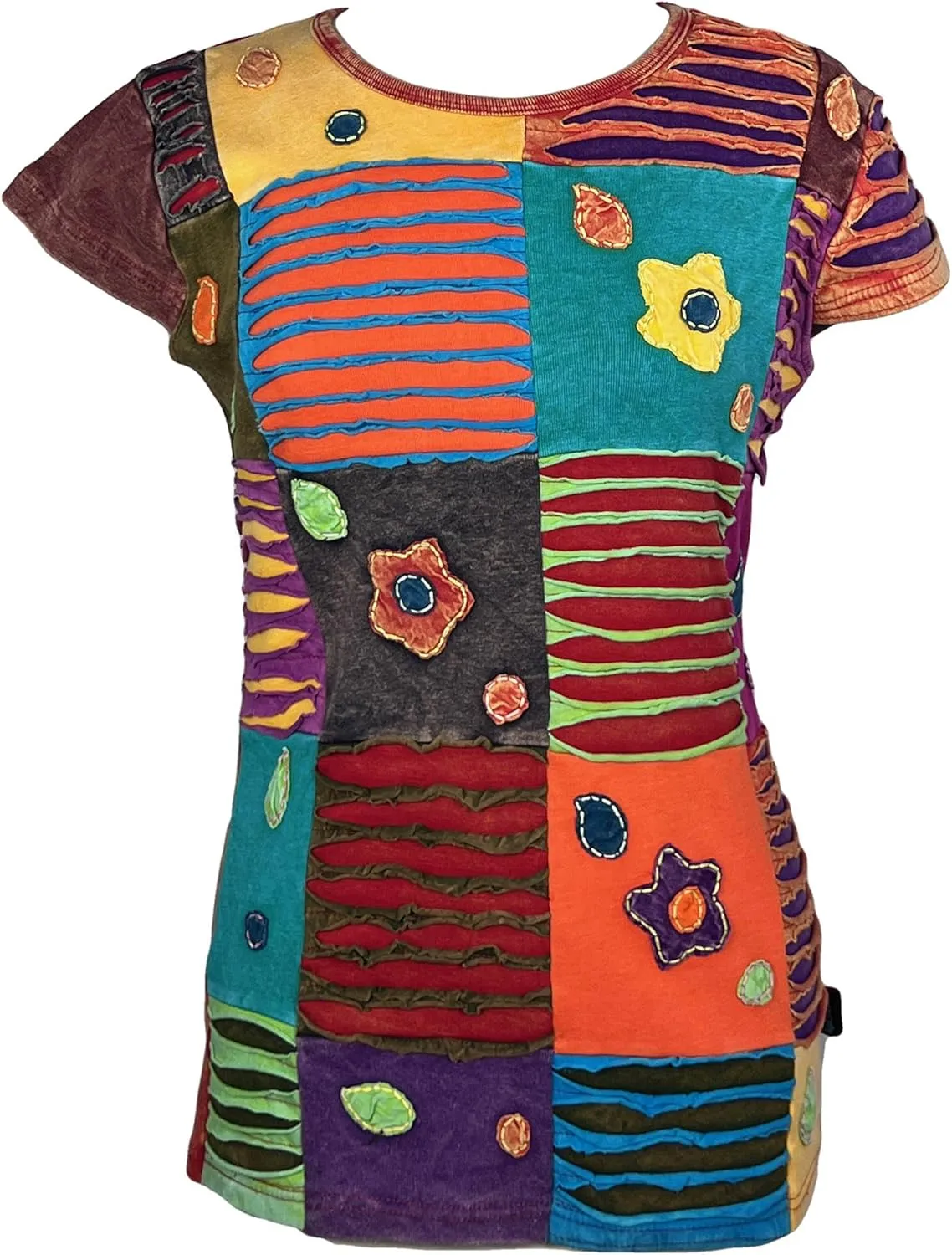 Agan Traders 2025 Summer Knit Cotton Stretchy Patch Bohemian Vibrant Cap Sleeveless Summer Top Tees Blouse