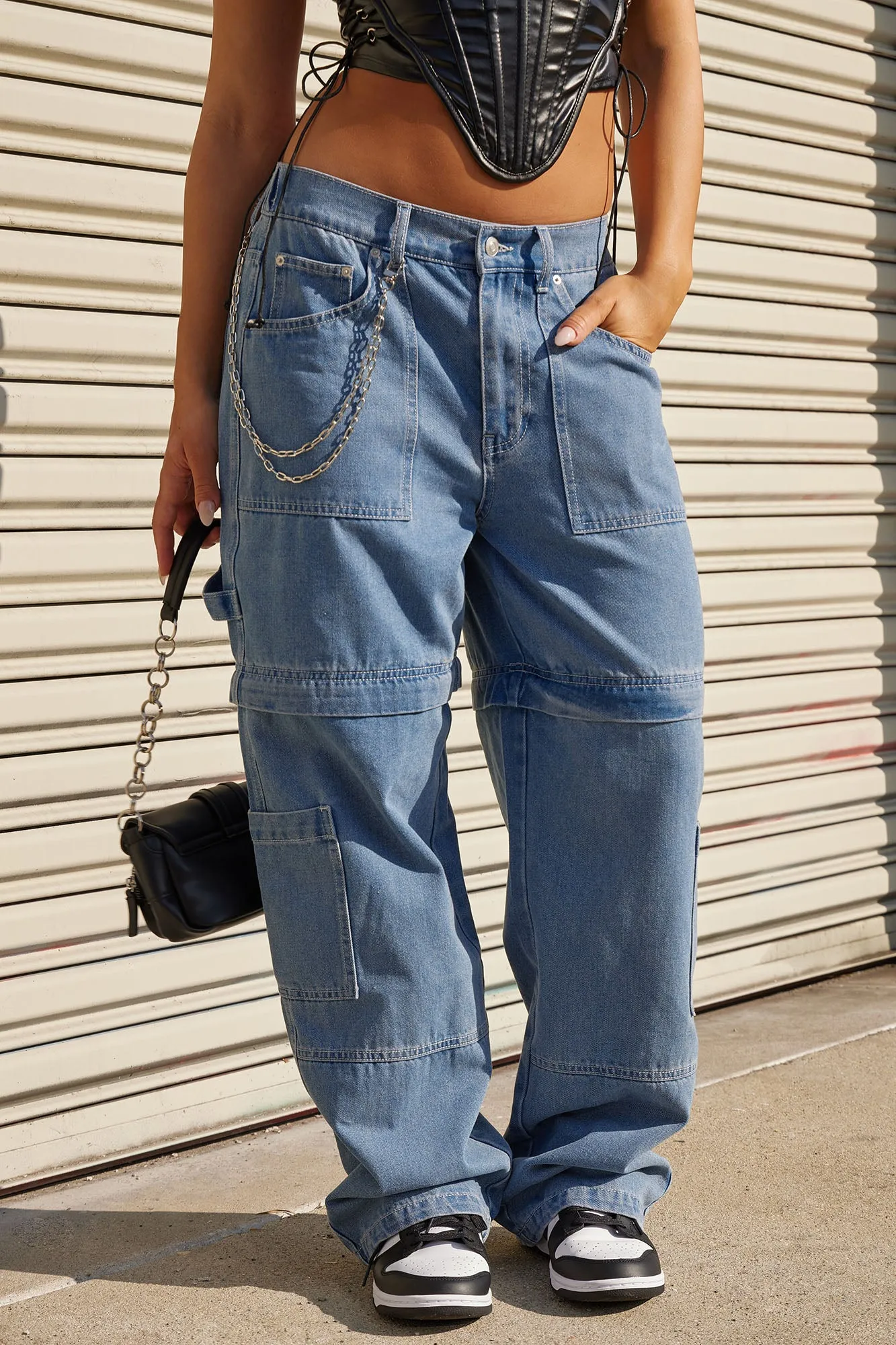 Ahead Of The Game Convertible Utility Jean - Medium Wash