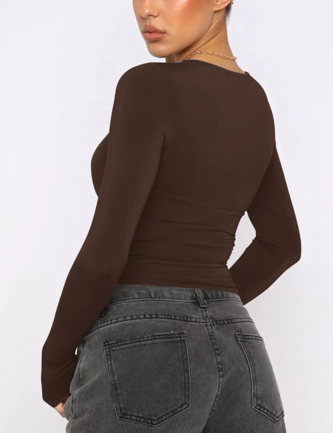 AKEWEI Long Sleeve Crop Tops for Women 2 Pack Fall Going Out Outfits Cute Tight Basic Tees Shirt