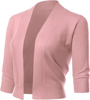 Allsense Women's 3/4 Sleeve Cropped Bolero Shrug Cardigan