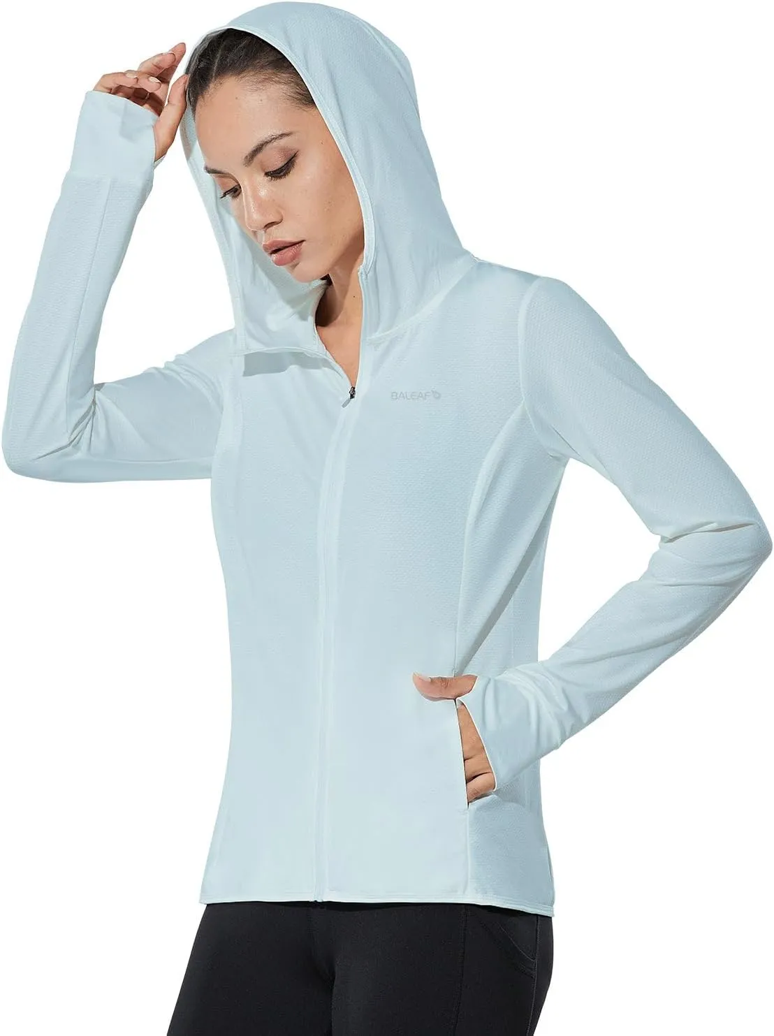 baleaf Women's UPF 50  Sun Protection Jacket Hooded Cooling Shirt with Pockets Hiking Outdoor Performance