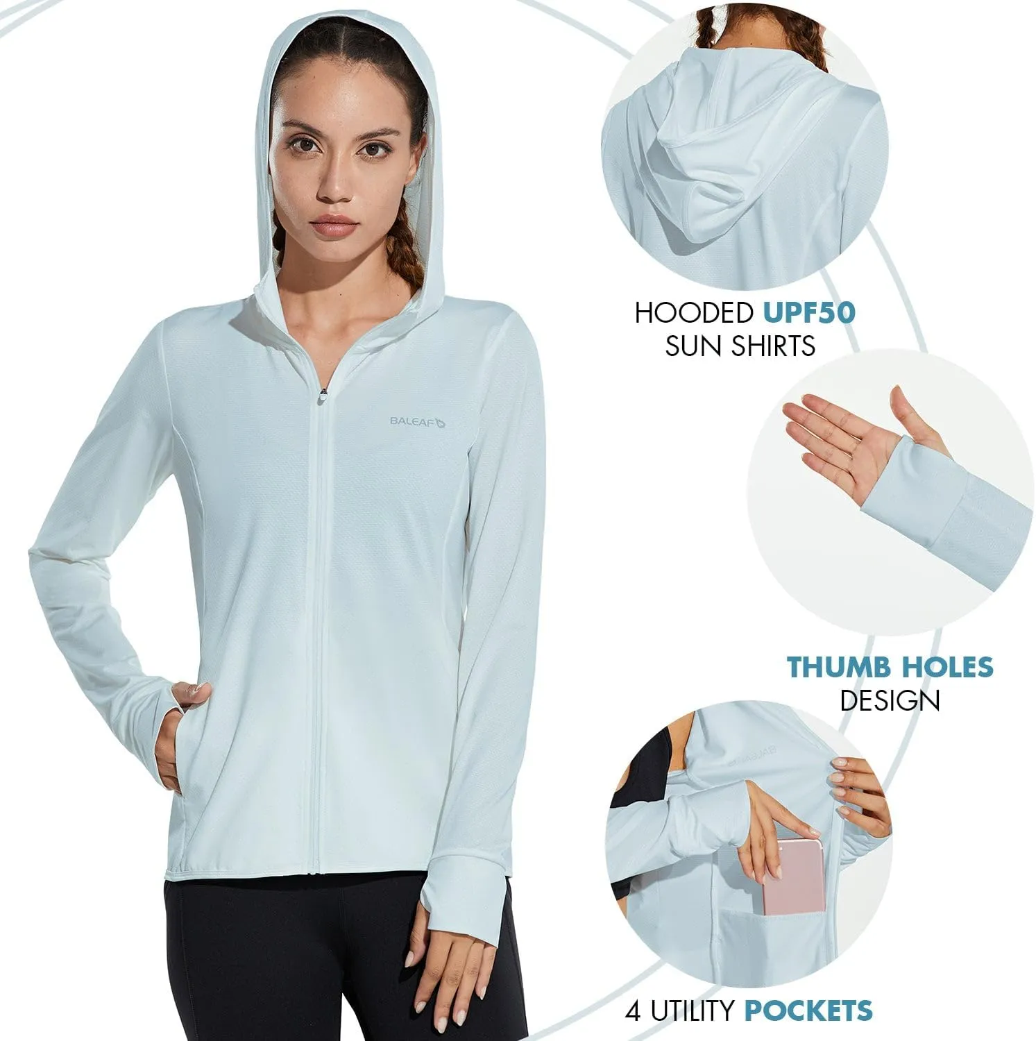 baleaf Women's UPF 50  Sun Protection Jacket Hooded Cooling Shirt with Pockets Hiking Outdoor Performance