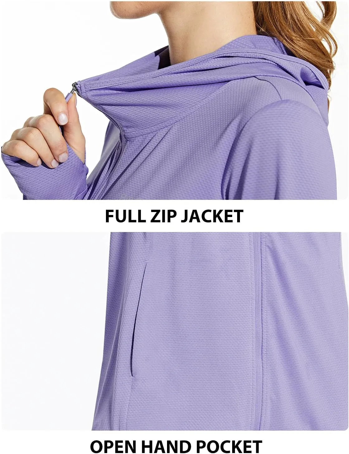 baleaf Women's UPF 50  Sun Protection Jacket Hooded Cooling Shirt with Pockets Hiking Outdoor Performance