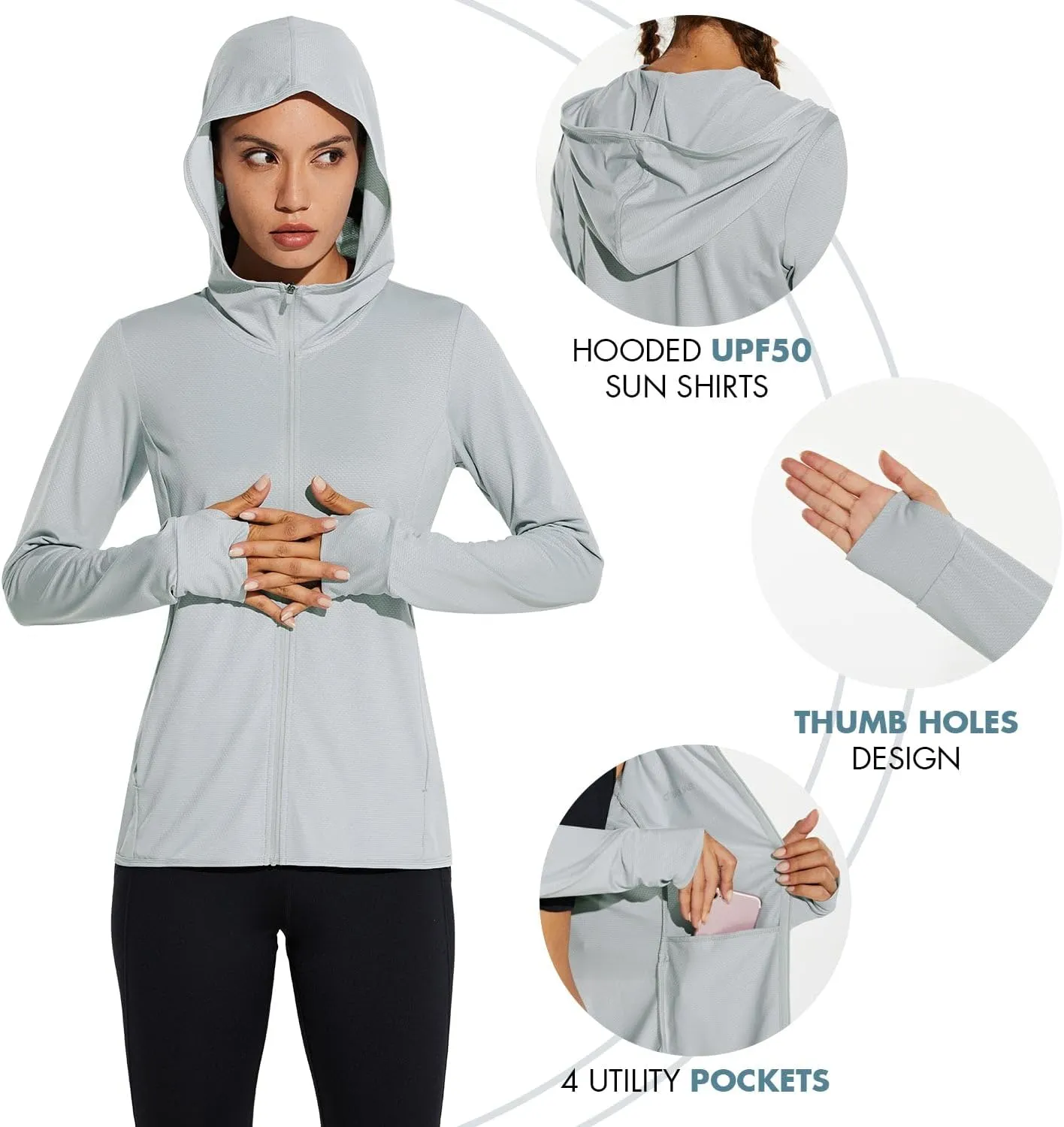 baleaf Women's UPF 50  Sun Protection Jacket Hooded Cooling Shirt with Pockets Hiking Outdoor Performance
