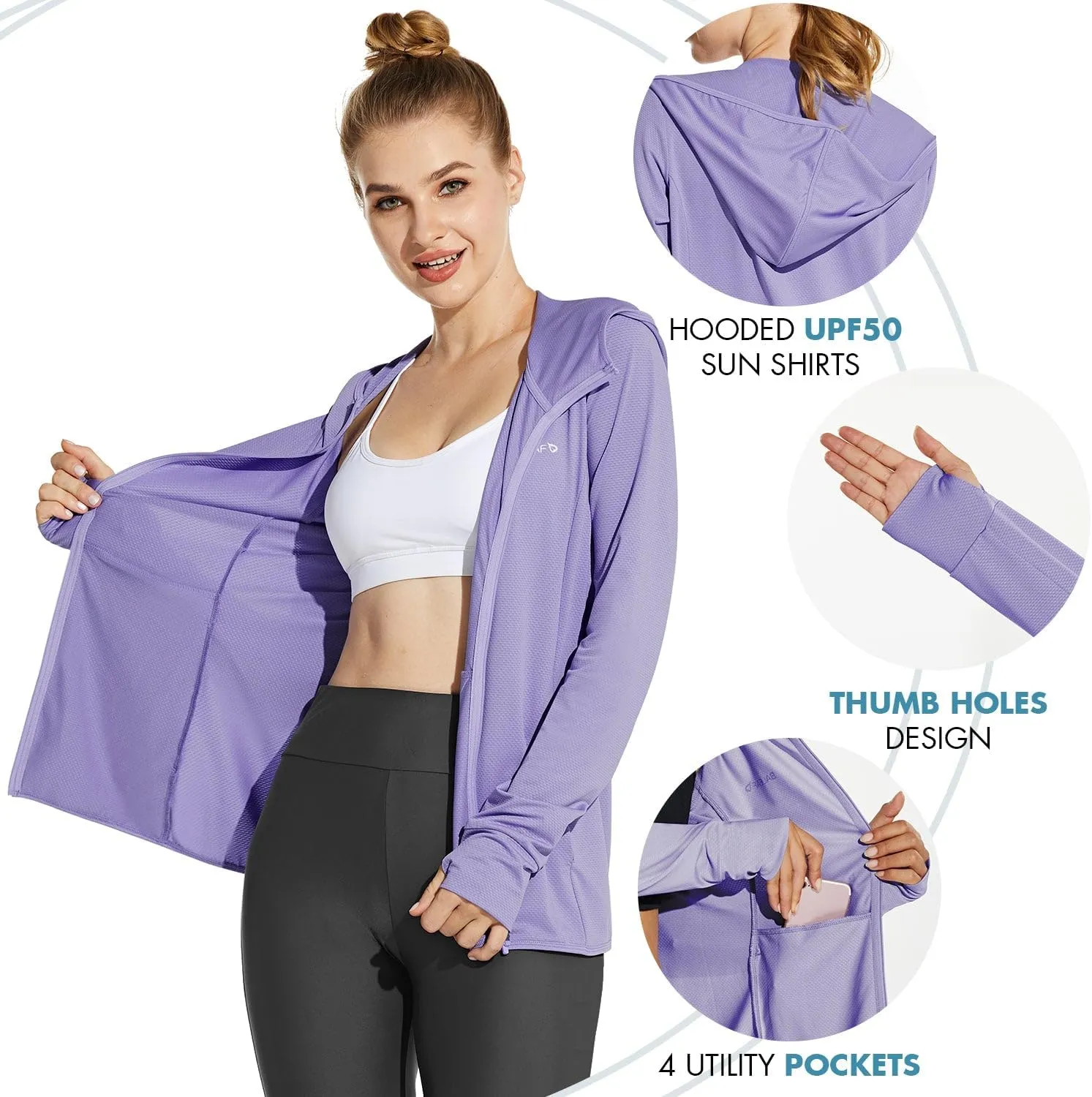baleaf Women's UPF 50  Sun Protection Jacket Hooded Cooling Shirt with Pockets Hiking Outdoor Performance