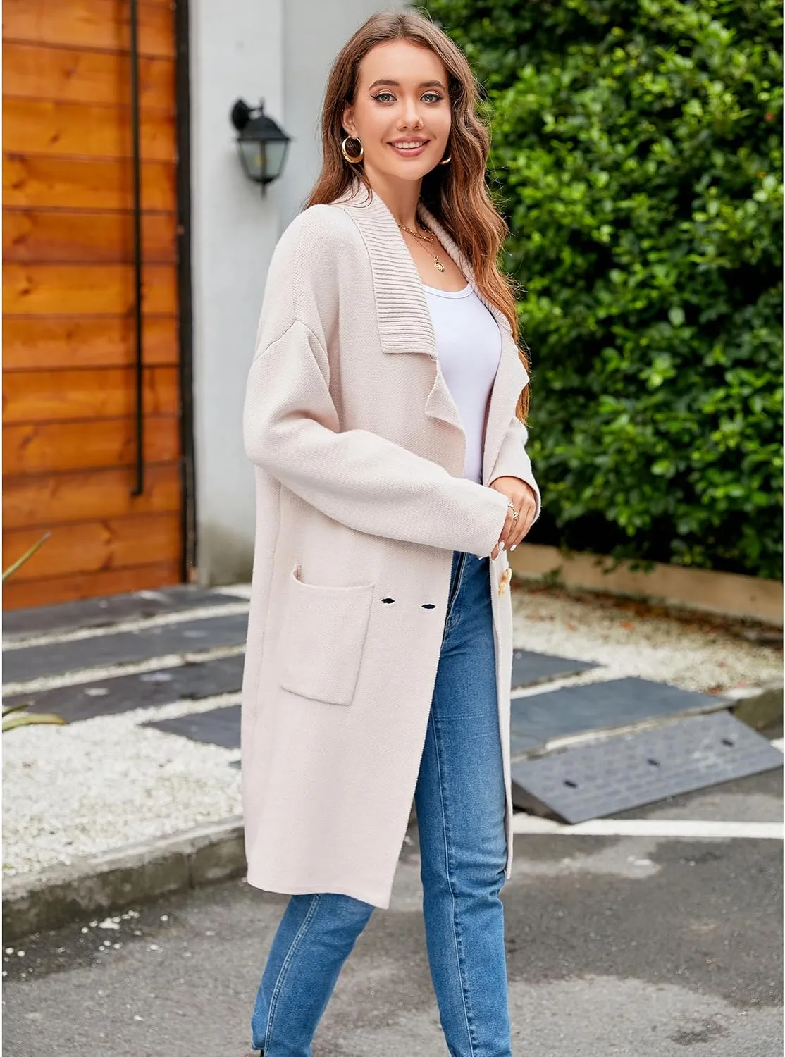 BMJL Womens Fall/Winter Cardigans Hooded Cable Knit Sweaters Oversized Open Front Coats with Pockets 2023