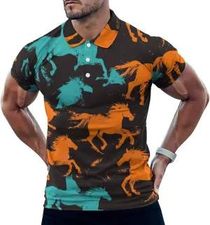 Camouflage Horse Racing Abstract Mens Polo Shirts Quick Dry Short Sleeve T-shirts Slim Tennis Collared Tees Tops