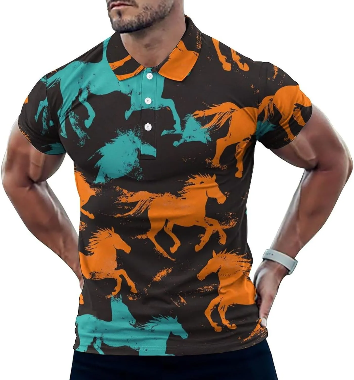 Camouflage Horse Racing Abstract Mens Polo Shirts Quick Dry Short Sleeve T-shirts Slim Tennis Collared Tees Tops