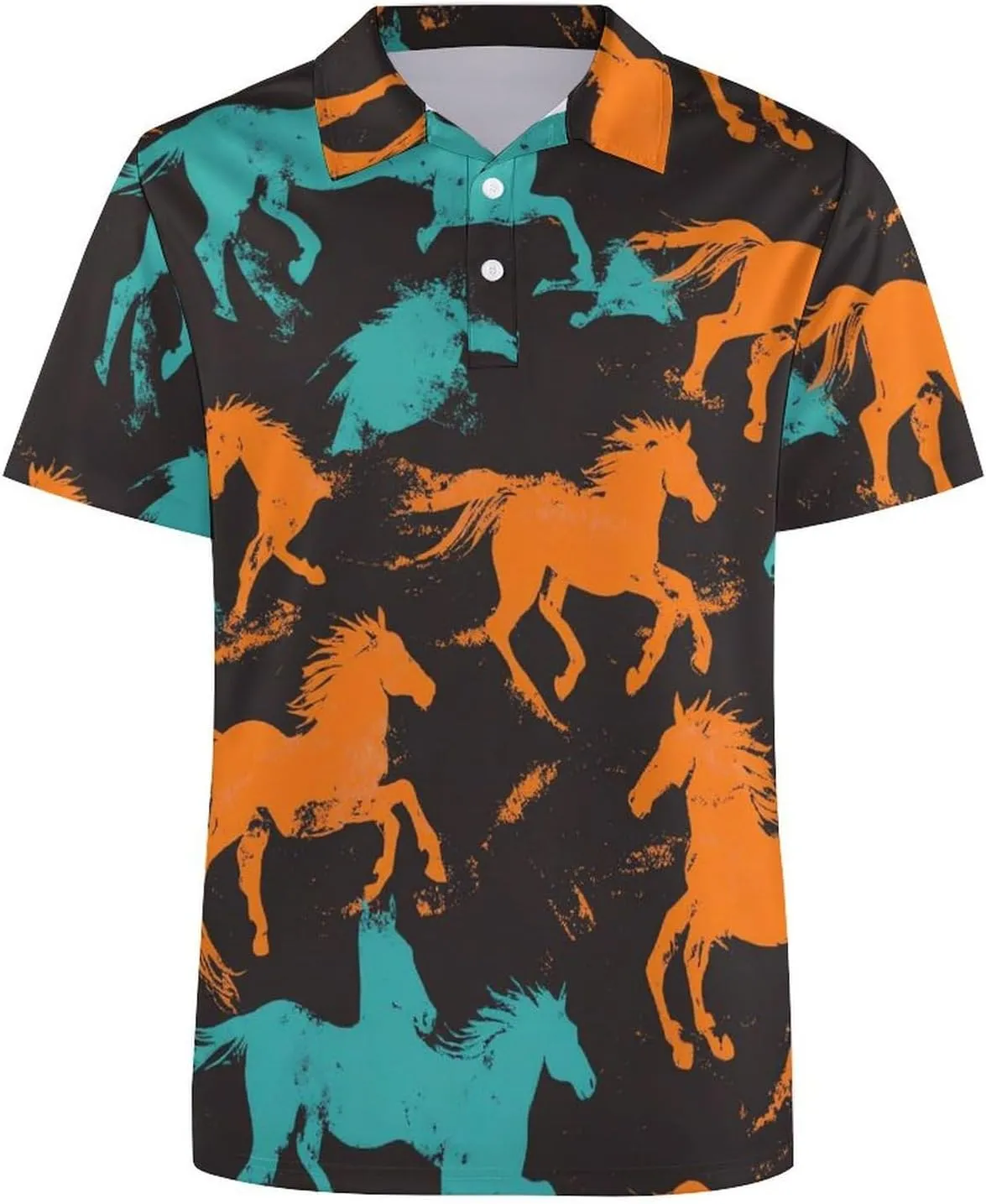 Camouflage Horse Racing Abstract Mens Polo Shirts Quick Dry Short Sleeve T-shirts Slim Tennis Collared Tees Tops