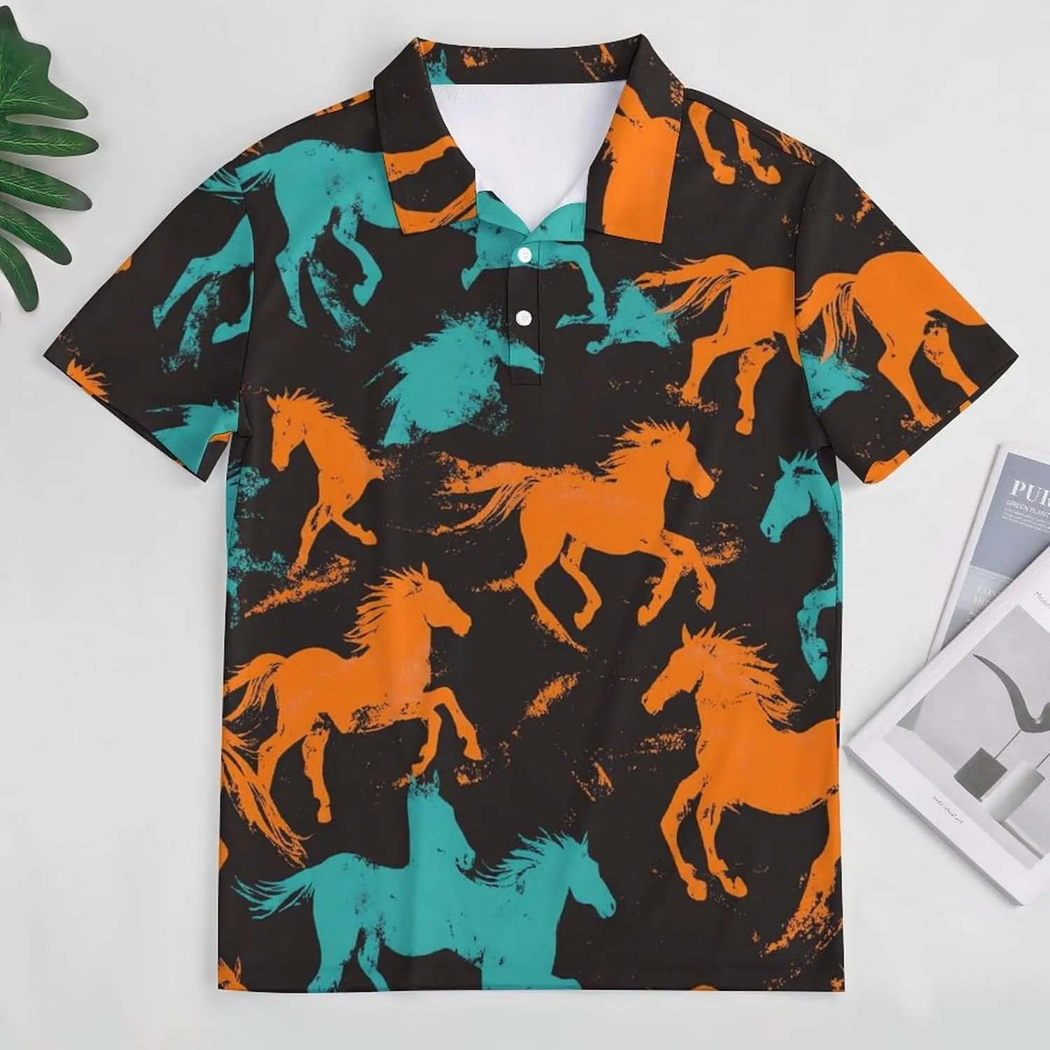 Camouflage Horse Racing Abstract Mens Polo Shirts Quick Dry Short Sleeve T-shirts Slim Tennis Collared Tees Tops