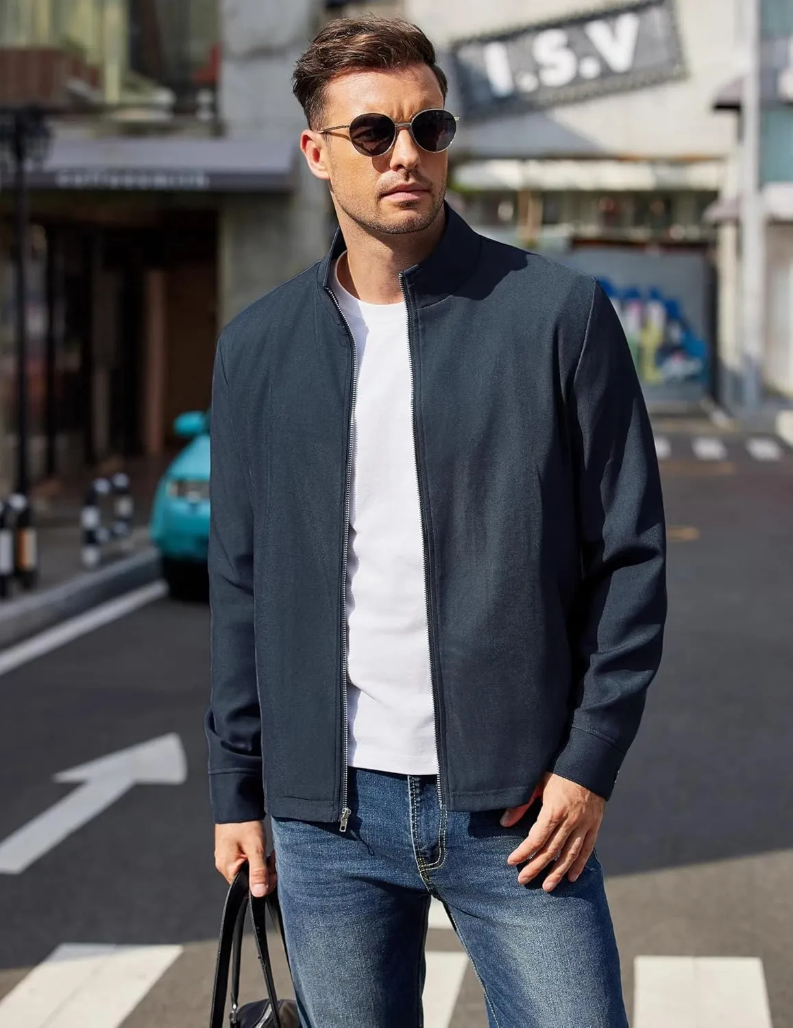 COOFANDY Men's Lightweight Zip Up Jacket Stand Collar Jacket Casual Light Golf Jackets with Pocket