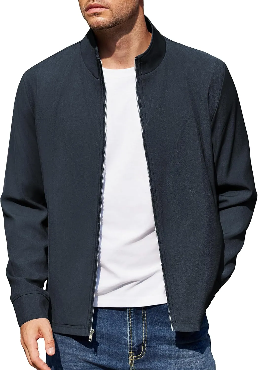 COOFANDY Men's Lightweight Zip Up Jacket Stand Collar Jacket Casual Light Golf Jackets with Pocket