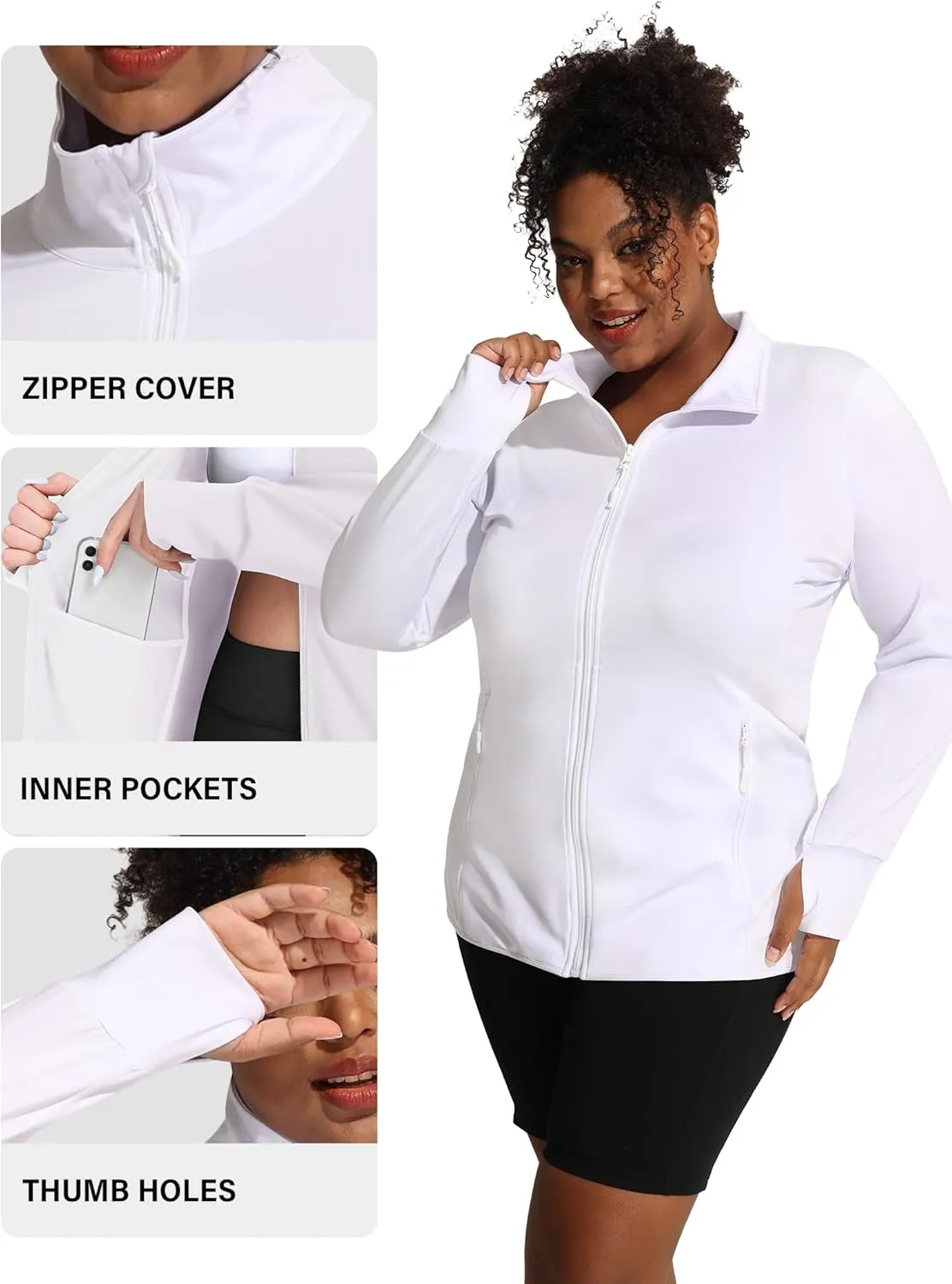 COOTRY Women's Plus Size Athletic Jackets Zip Up Lightweight Workout Running Track Jackets with Thumb Holes