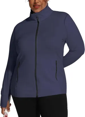 COOTRY Women's Plus Size Athletic Jackets Zip Up Lightweight Workout Running Track Jackets with Thumb Holes