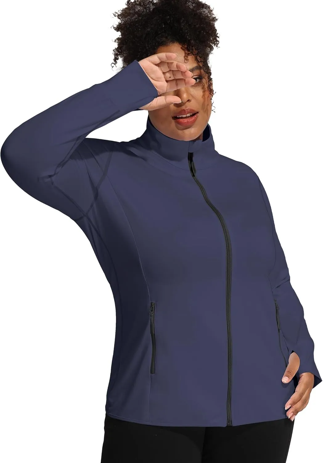 COOTRY Women's Plus Size Athletic Jackets Zip Up Lightweight Workout Running Track Jackets with Thumb Holes