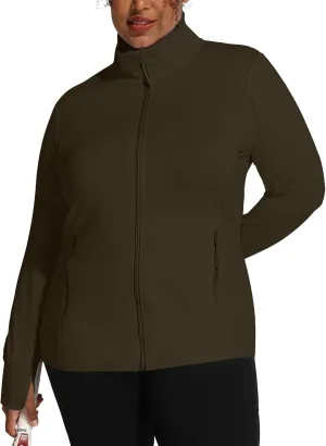 COOTRY Women's Plus Size Athletic Jackets Zip Up Lightweight Workout Running Track Jackets with Thumb Holes