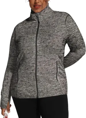 COOTRY Women's Plus Size Athletic Jackets Zip Up Lightweight Workout Running Track Jackets with Thumb Holes