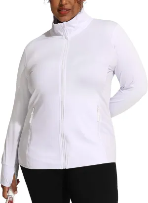 COOTRY Women's Plus Size Athletic Jackets Zip Up Lightweight Workout Running Track Jackets with Thumb Holes