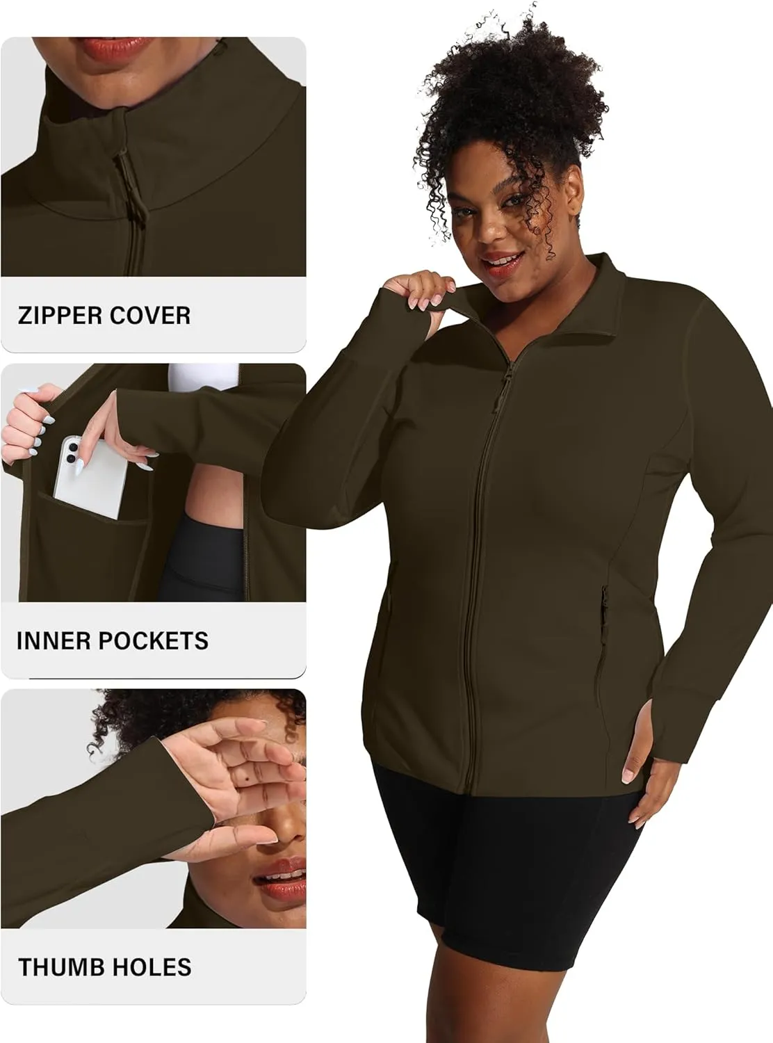 COOTRY Women's Plus Size Athletic Jackets Zip Up Lightweight Workout Running Track Jackets with Thumb Holes