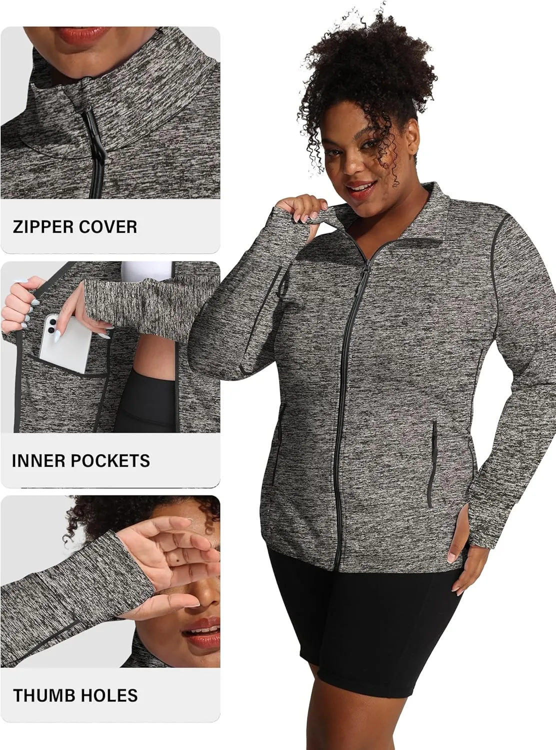 COOTRY Women's Plus Size Athletic Jackets Zip Up Lightweight Workout Running Track Jackets with Thumb Holes