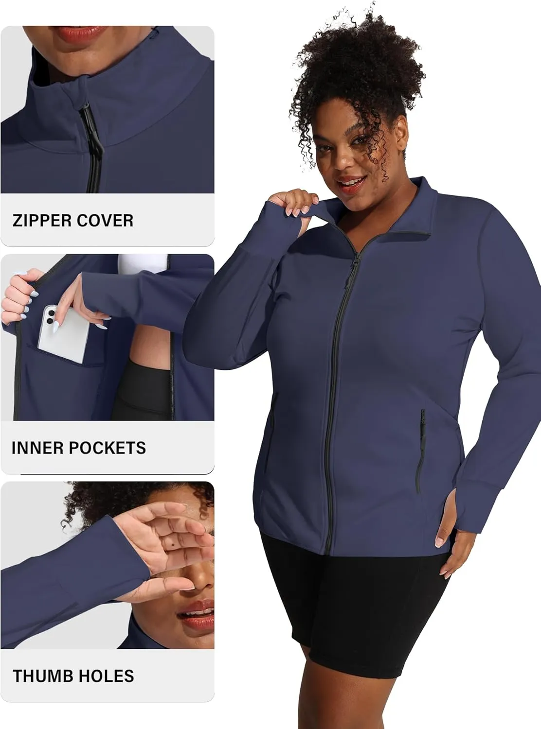 COOTRY Women's Plus Size Athletic Jackets Zip Up Lightweight Workout Running Track Jackets with Thumb Holes