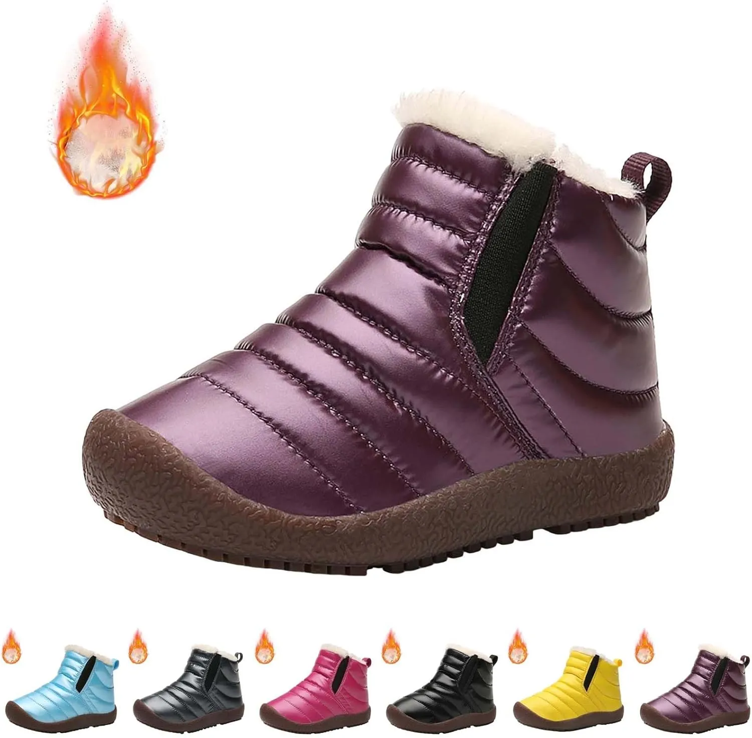 Girls Boys Ankle Snow Boots Faux  Lined Cozy Furry Outdoor Warm Comfortable Non Slip Shoes Winter Winter Boots
