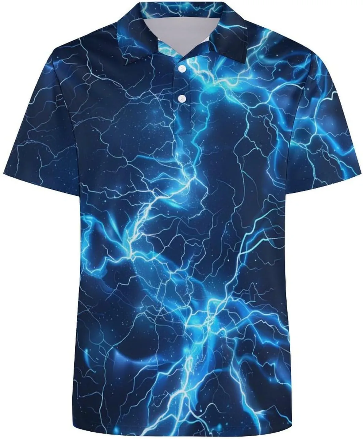 Glowing Blue Thunder Mens Polo Shirts Quick Dry Short Sleeve T-shirts Slim Tennis Collared Tees Tops