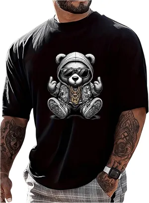 GORGLITTER Men's Bear Graphic Y2k Shirt Crew Neck Short Sleeve Oversized Casual Summer Tees Top 2025