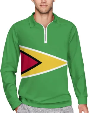 Guyana Flag Men's Polo- Shirts Long Sleeve Golf Shirts for Men Quick Dry Polos Novel Lapel Neck Shirts