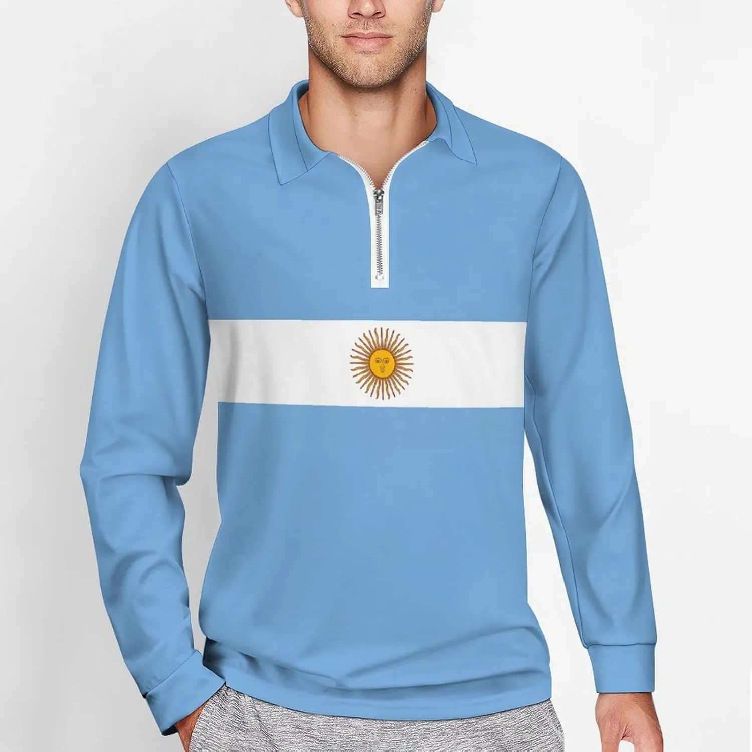 Guyana Flag Men's Polo- Shirts Long Sleeve Golf Shirts for Men Quick Dry Polos Novel Lapel Neck Shirts