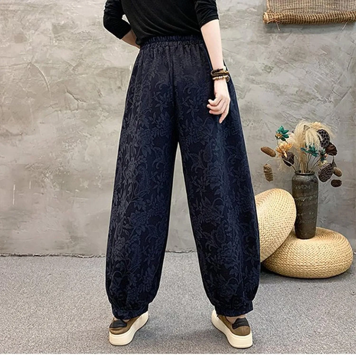 HGps8w Baggy Embroidered Harem Pants for Women Plus Size Casual Comfort Lounge Trousers with Pockets