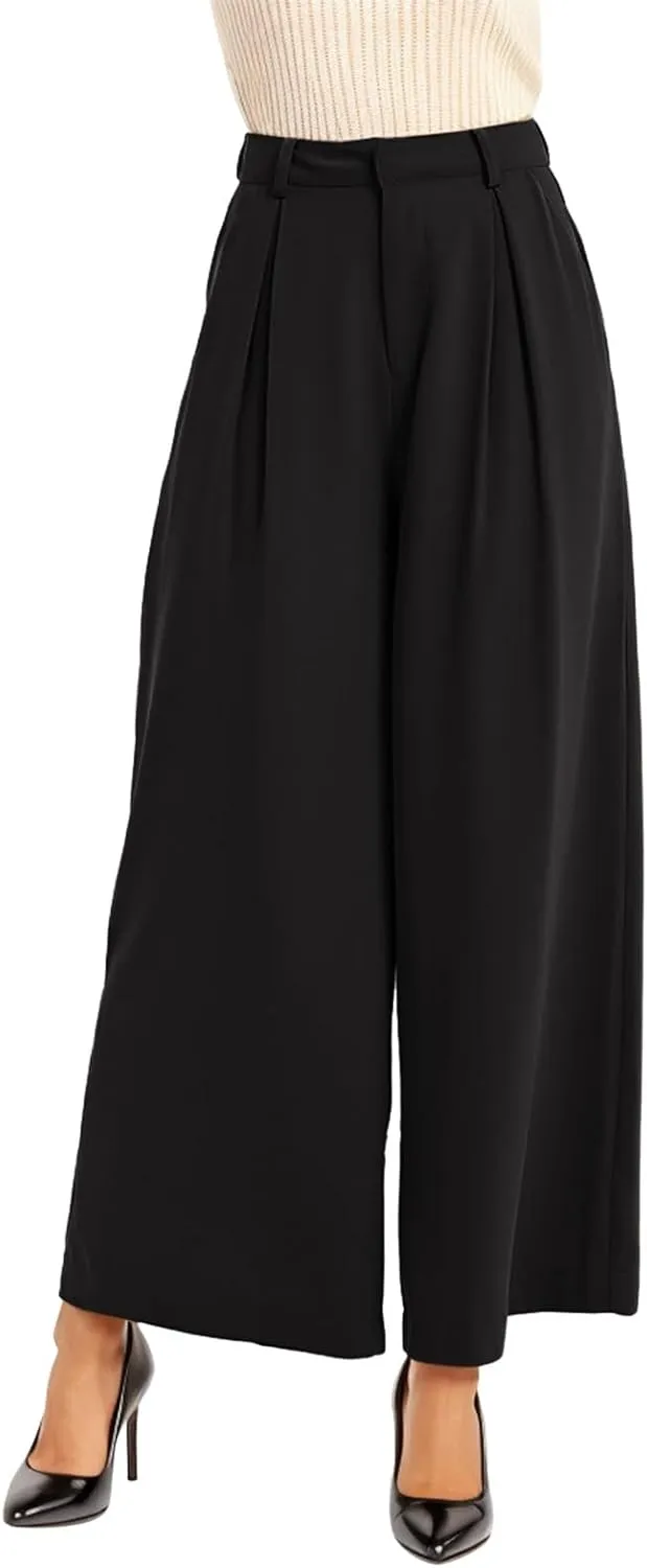 High Waisted Pants for Women Elastic Waist Lounge Trousers with Pockets Comfort Loose Fit Casual Palazzo Pants