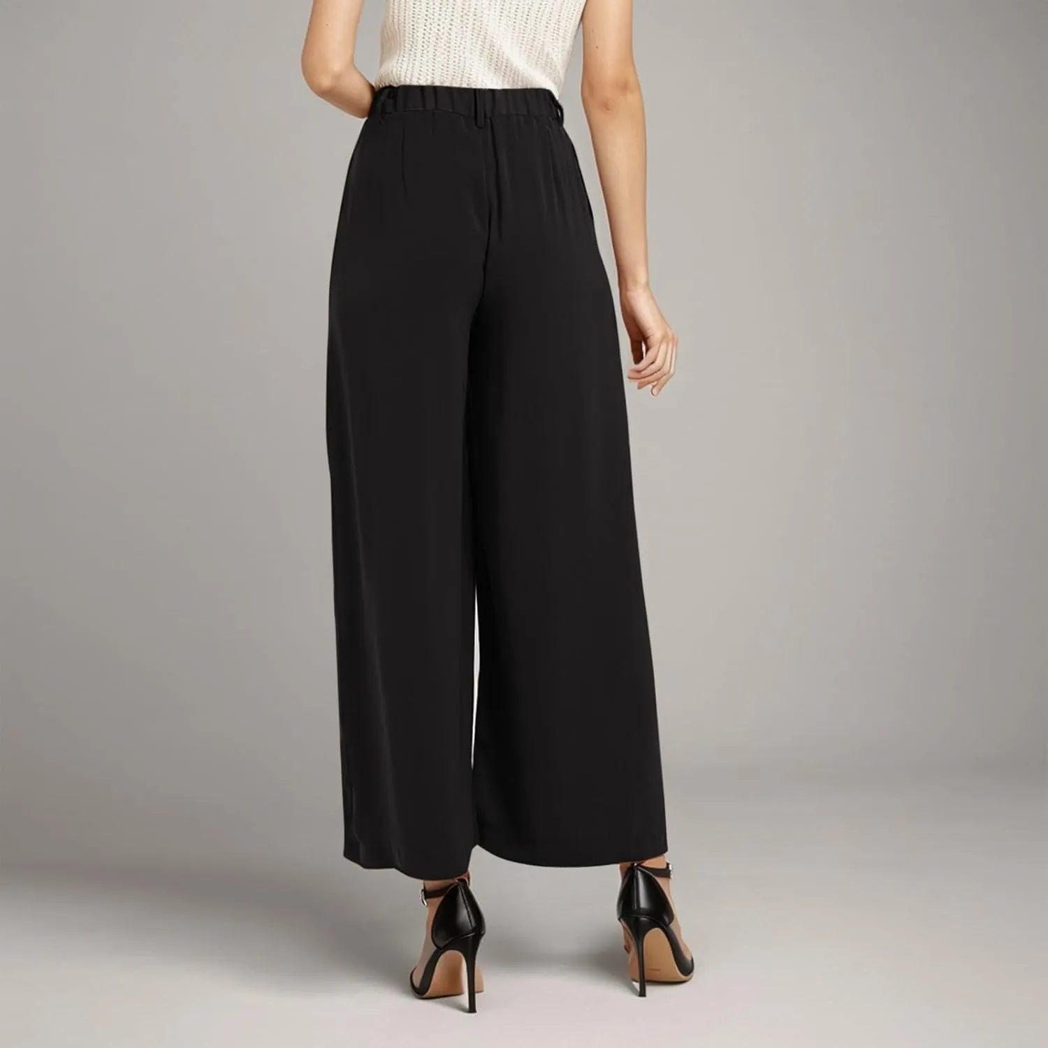 High Waisted Pants for Women Elastic Waist Lounge Trousers with Pockets Comfort Loose Fit Casual Palazzo Pants