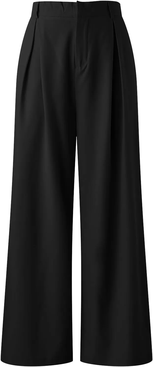 High Waisted Pants for Women Elastic Waist Lounge Trousers with Pockets Comfort Loose Fit Casual Palazzo Pants
