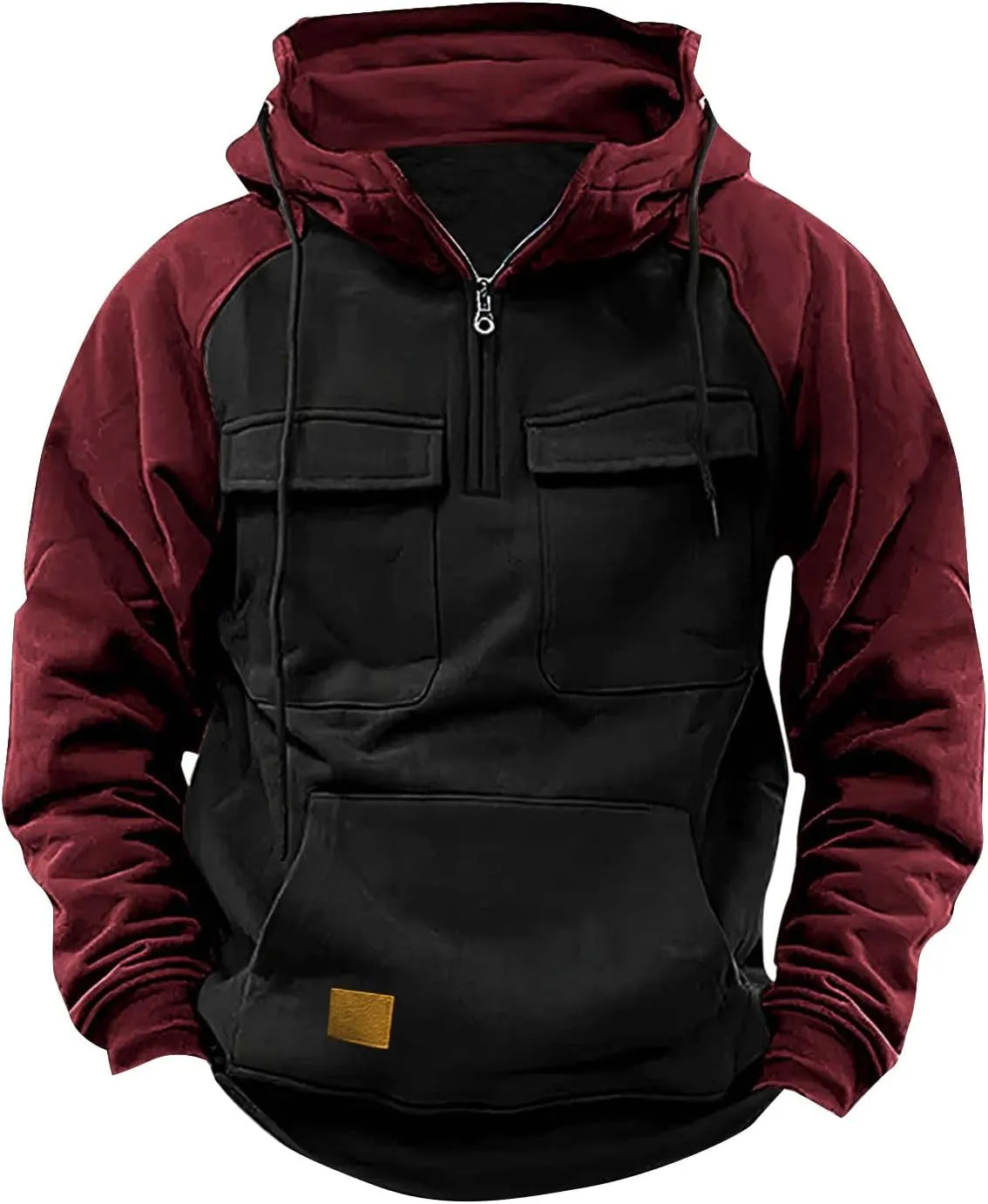 Hoodies for Men Quarter Zip Aztec Pullover Tactical Jacket Fall Vintage Outdoor Hooded Cargo Sweatshirts Multi Pocket