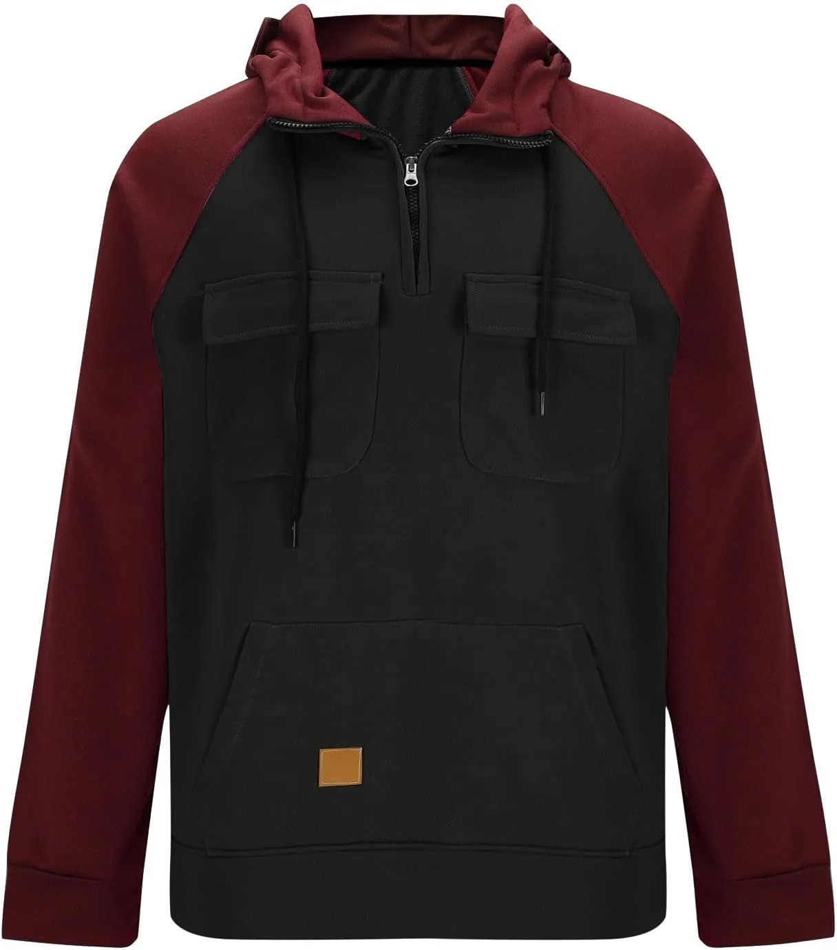 Hoodies for Men Quarter Zip Aztec Pullover Tactical Jacket Fall Vintage Outdoor Hooded Cargo Sweatshirts Multi Pocket