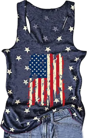 HRIUYI 4th of July Tank Tops for Women Sleeveless American Flag T-Shirts Tees Vest Blouse