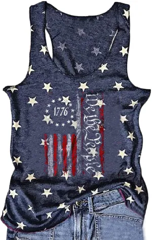 HRIUYI 4th of July Tank Tops for Women Sleeveless American Flag T-Shirts Tees Vest Blouse