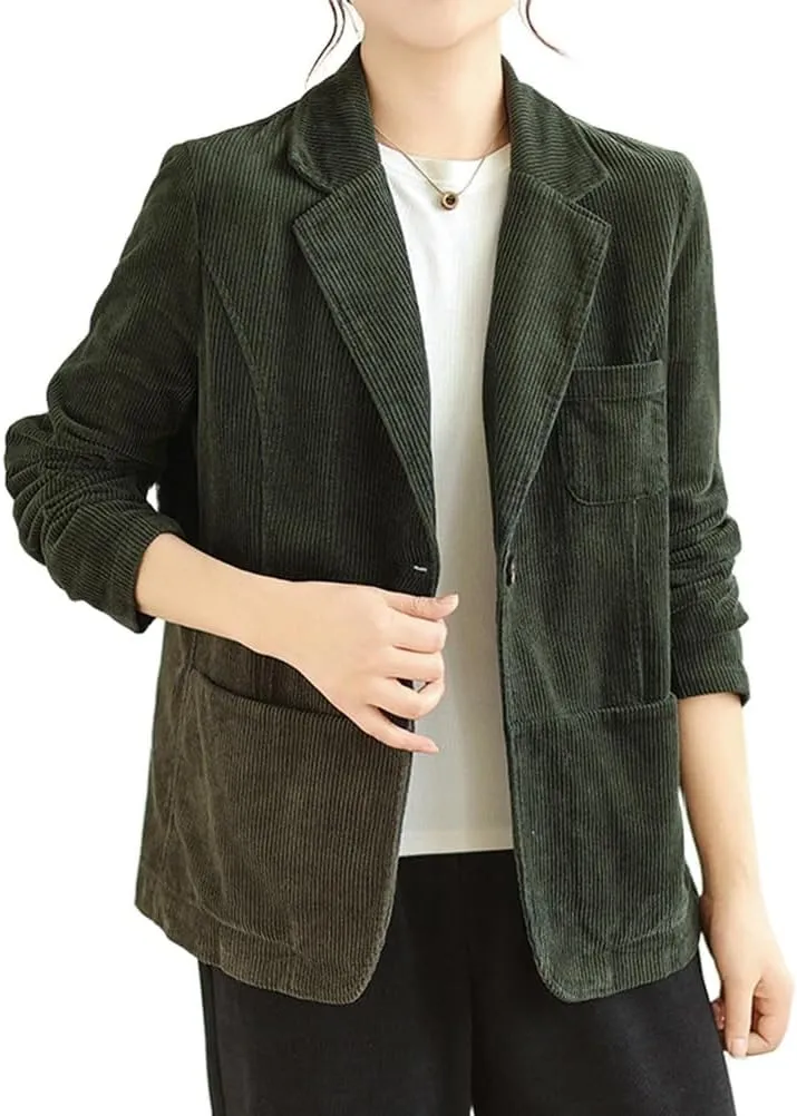 IDEALSANXUN Corduroy Blazer Women 2024 Fall Winter Suit Button Down Jackets Casual Shackets Business Coats