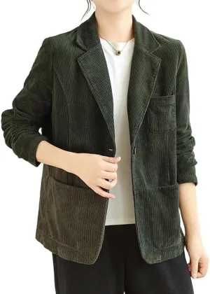 IDEALSANXUN Corduroy Blazer Women 2024 Fall Winter Suit Button Down Jackets Casual Shackets Business Coats