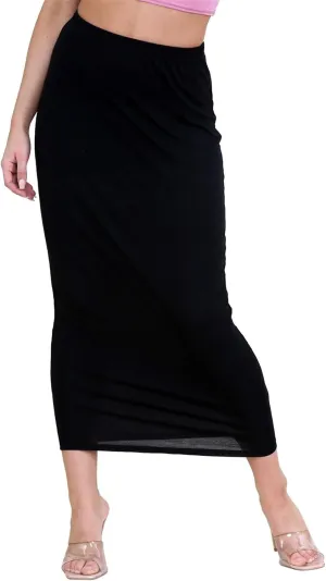 Janisramone Womens Bodycon Tube Maxi Skirts, Plain Elasticated Waist Midaxi Jersey Skirts, Soft Summer Midi Pencil Skirt Black