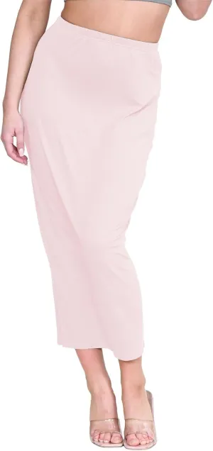 Janisramone Womens Bodycon Tube Maxi Skirts, Plain Elasticated Waist Midaxi Jersey Skirts, Soft Summer Midi Pencil Skirt Nude