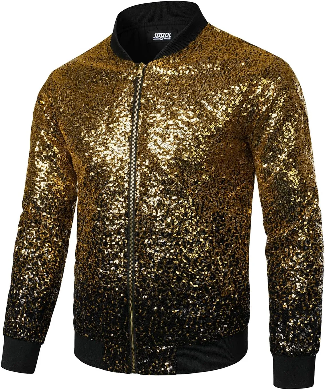 JOGAL Mens Sequins Nightclub Styles Zip up Varsity Baseball Bomber Jacket